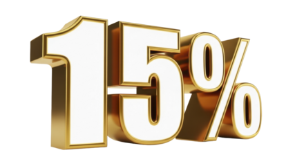Premium Gold and White Fifteen Percent Discount on a transparent background PNG image