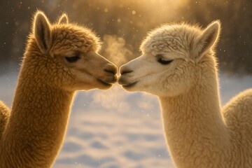 Kissing the Alpacas in Winter