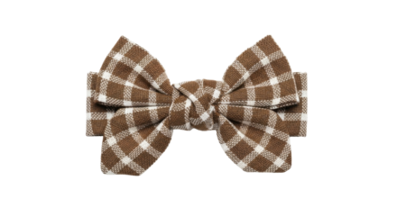  Brown and white checkered fabric bow tie for hair accessory or gift decoration on a transparent background PNG image