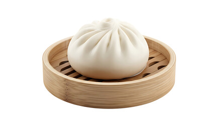 Freshly steamed Asian baozi, a delicious fluffy bun served in a traditional bamboo basket, ready to eat