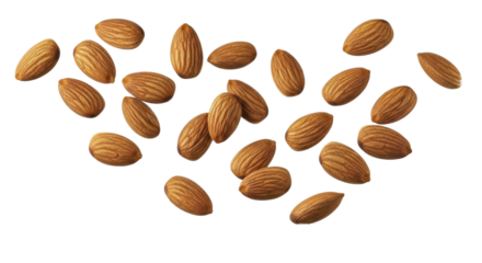  Scattered whole almonds on a transparent background, healthy snack PNG image, delicious food ingredient PNG file