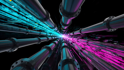 Digital Data Flow Pipes Dynamic Glitch Network Abstract