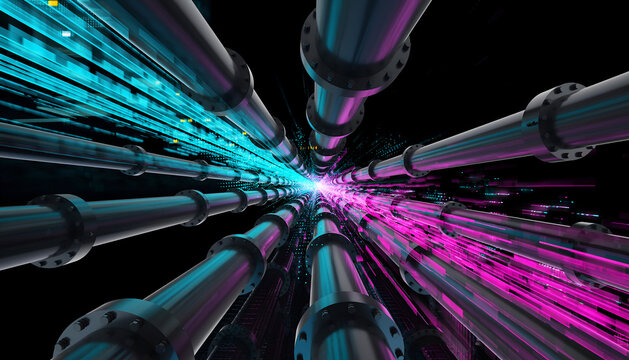 Digital Data Flow Pipes Dynamic Glitch Network Abstract