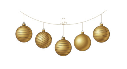 Gold Newyear Christmas Ornaments Hanging Garland Transparent Background PNG Image