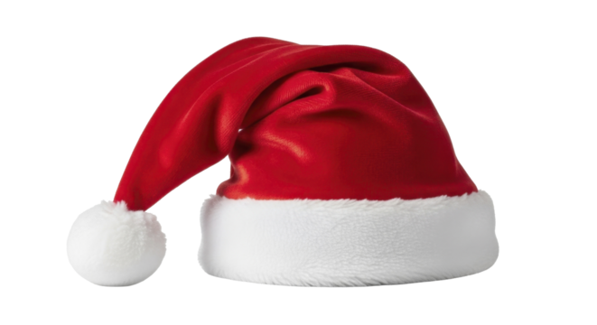 Red Santa Claus Hat with White Fur, PNG image on a transparent background, for festive season