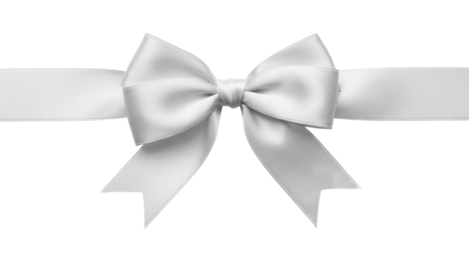 White satin ribbon bow for New Year celebration on a transparent background PNG file