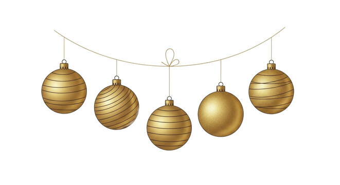 Gold Newyear Christmas Ornaments Hanging Garland Transparent Background PNG Image