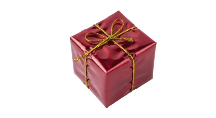  Red gift box with golden ribbon bow for New Year celebration on a transparent background PNG image