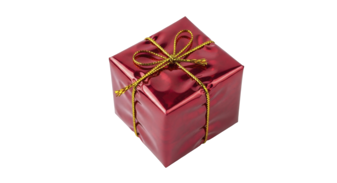  Red gift box with golden ribbon bow for New Year celebration on a transparent background PNG image