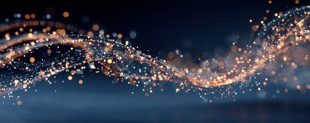 Abstract visualization of glowing particles flowing in a dynamic wave pattern