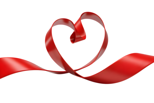 A red ribbon tied in a heart shape