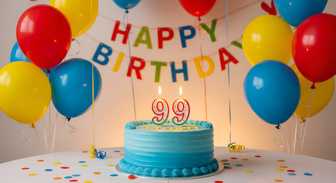 99th Birthday Party with Cake and Balloons