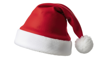 Red and white Santa Claus hat with pompom on a transparent background, PNG image, PNG file