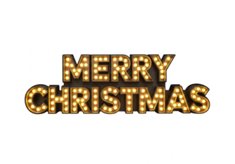 Vintage marquee light sign spelling out merry christmas, perfect for holiday greetings and festive designs isolated on transparent background