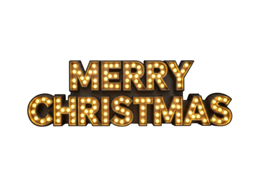 Vintage marquee light sign spelling out merry christmas, perfect for holiday greetings and festive designs isolated on transparent background