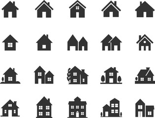 Modern house icon collection for home architecture, residential building design, real estate property, housing construction planning, community neighborhood illustration use