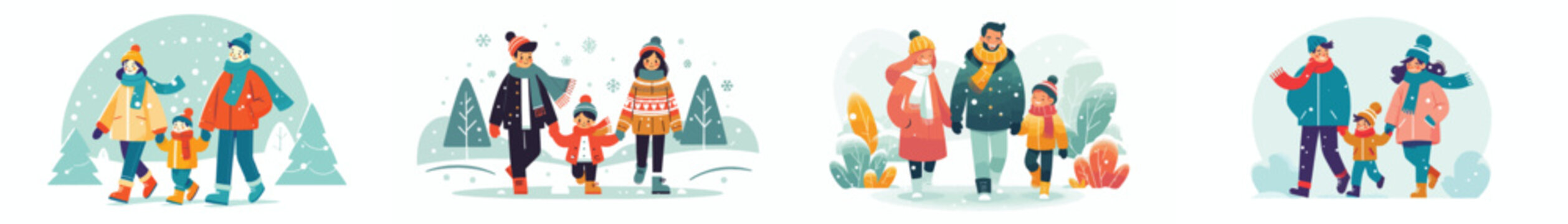 vector family walking together in the snow