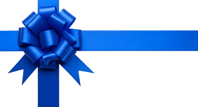 A bright blue ribbon and bow on a transparent background, isolated on transparent background