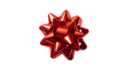 Shiny red metallic gift bow, isolated on transparent background