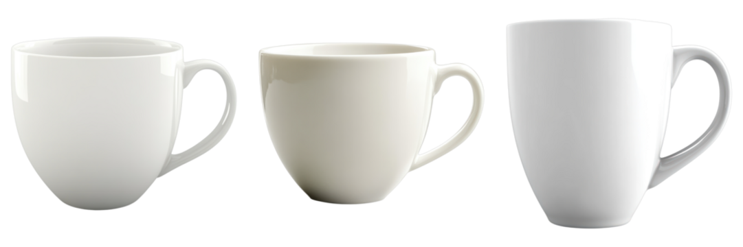 Three elegant white mugs, perfect for enjoying a warm beverage