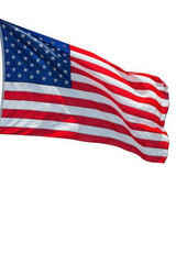 American flag waving in the wind on transparent background 