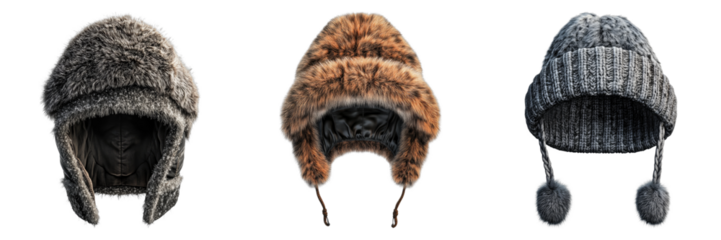 A set of three cozy hats designed for warmth and style