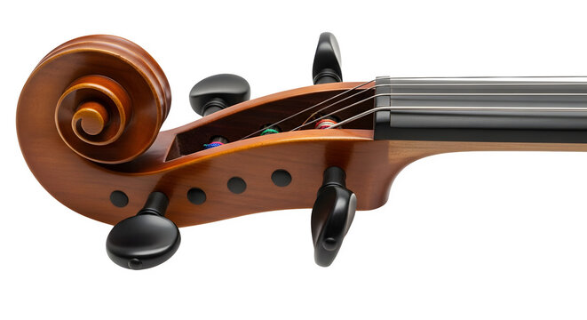 Closeup of a violin scroll and tuning pegs on a transparent background - Powered by Adobe