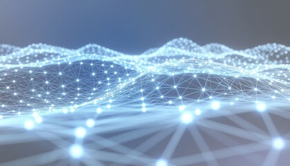 A detailed illustration of a complex network. The image depicts a vast network with connected dots in a digital landscape, creating a sense of connectivity and complexity