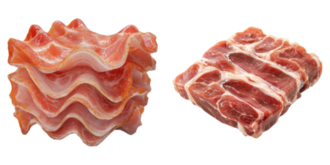 Fresh bacon and a pork shoulder cut ready for cooking, representing a culinary scene 