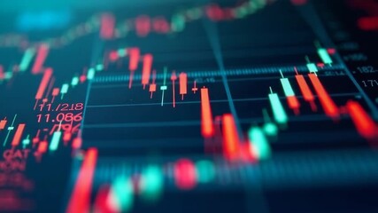 Fluctuating stock market trends displayed on a grid. Detailed data visualization of price movements over time. - Powered by Adobe