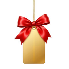 Golden Gift Tag with Red Satin Bow – Elegant, Festive Accent for Holiday or Special Occasion Gifts

