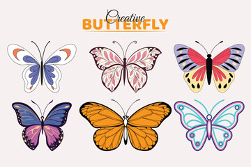 Premium Creative Butterfly Set on White Background | Luxury, Gradient, Floral, Neon, Metallic & Abstract Vector Butterflies