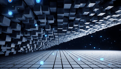 VR Grid Dissolving Data Digital Chaos Abstract