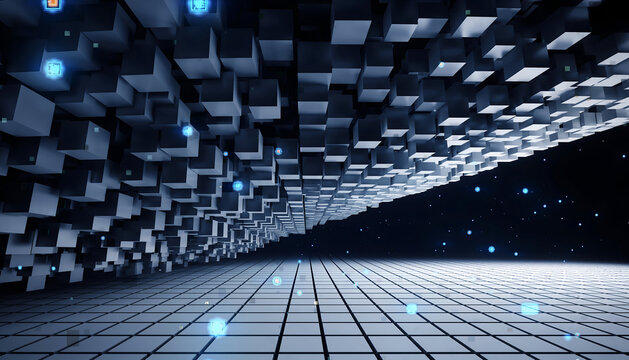 VR Grid Dissolving Data Digital Chaos Abstract - Powered by Adobe