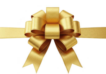 A luxurious golden ribbon bow, shimmering with elegance and sophistication, perfect for adding a touch of glamour to any gift or decoration isolated on transparent background