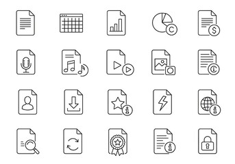 Modern business document icons represent data, finance, media, and security for digital workflows