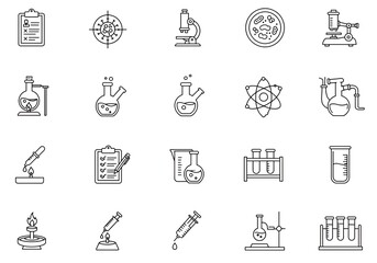 Naklejka premium Essential science and research icons for innovation, discovery, and medical breakthroughs