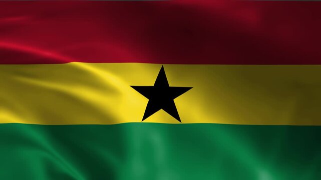 waving ghana national flag close up view of realistic red yellow green tricolor with black star emblem
