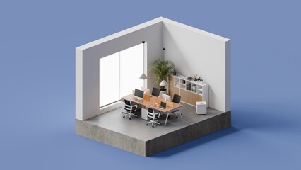 Modern Isometric Office Workspace Interior with Workstations - 3D Render
