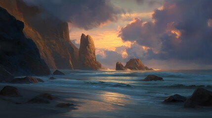 cliff edge coastal shore with morning soft sunlight 