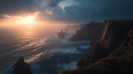 cliff edge coastal shore with morning soft sunlight 