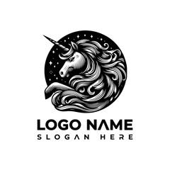 Elegant Unicorn Logo Vector with Majestic Mane and Starry Background