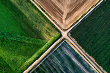 drone captures rural field patterns, vivid aerial view reveals agricultural land divisions