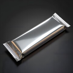 Silver Foil Snack Bar on Wooden dark Surface Mockup