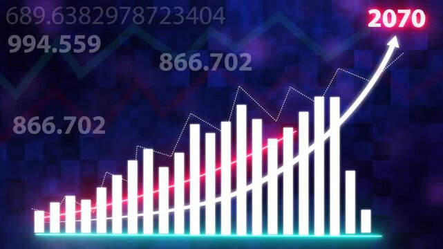 Business graph growth idea in allusive graph chart showing marketing sales Profit increasing Excellent financial status of corporate Business rise up idea. 2070 new year business background