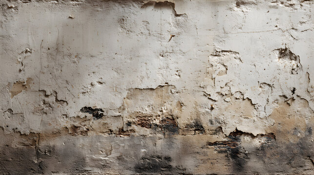 Aged plaster wall with cracks mold and peeling paint showing decayed old texture ideal for grunge vintage background or design projects
