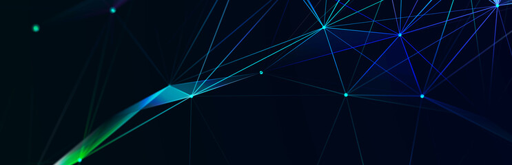 Structure of connected lines and dots. Wireframe polygonal elements on a dark background. Science and technology. 3d