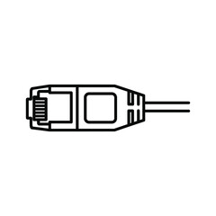 Closeup line art illustration of an ethernet connector and cable