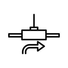 Line art icon representing a flow meter with an arrow indicating direction of flow
