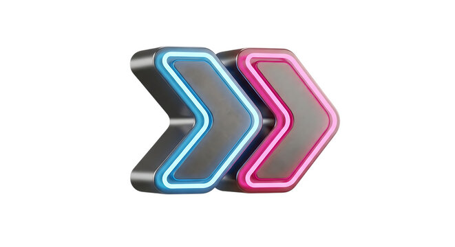 Two 3 D Arrows One Blue One Pink, Metallic Edges direction forward, isolated on white or transparent background, AI